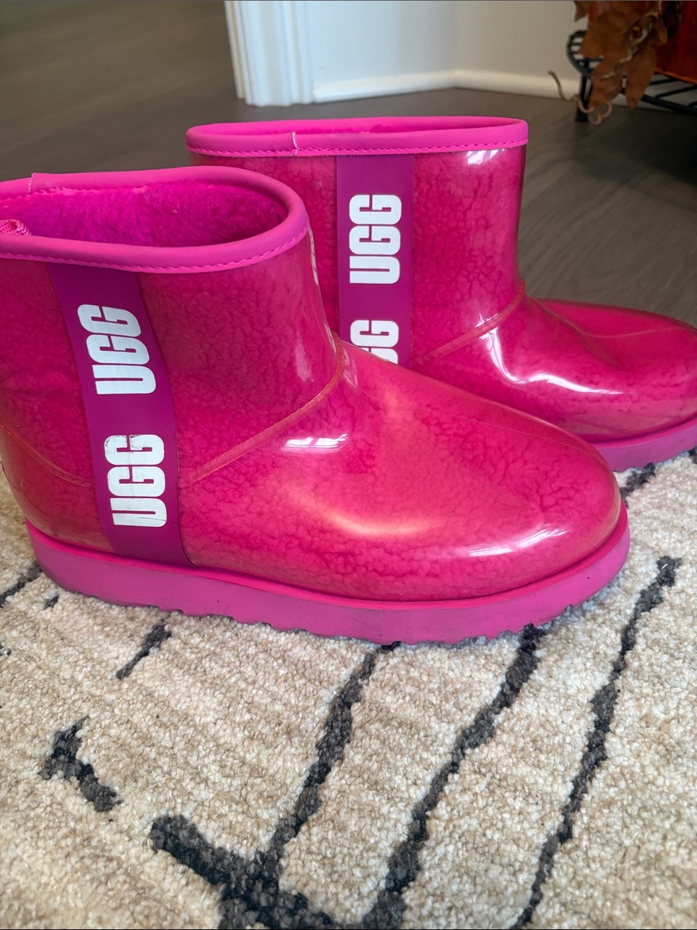 UGG Hot Pink Glossy Ankle Rain Booties